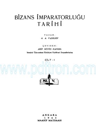 Cover of A.A.Vasiliev - Bizans İmparatorluğu Tarihi.pdf