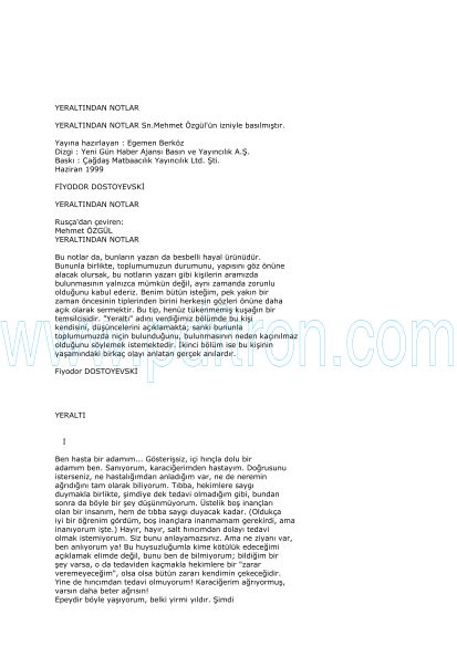 Cover of F. M. Dostoyevski - Yeraltindan Notlar.pdf